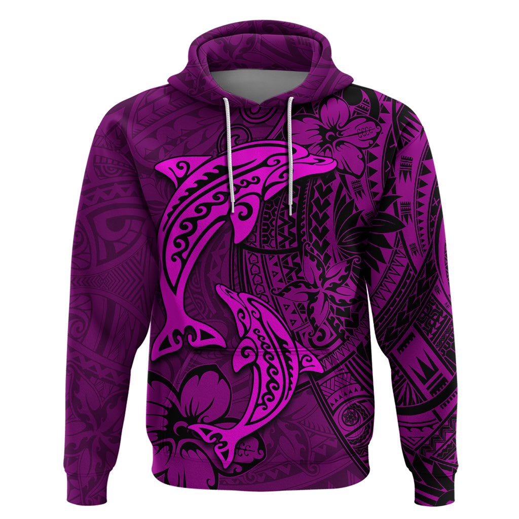 Polynesian Dolphin Valentine Day Hoodie Hibiscus and Tribal Tattoo Pink Style LT03 Pullover Hoodie Pink - Polynesian Pride