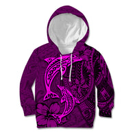 Polynesian Dolphin Valentine Day Kid Hoodie Hibiscus and Tribal Tattoo Pink Style LT03 Hoodie Pink - Polynesian Pride