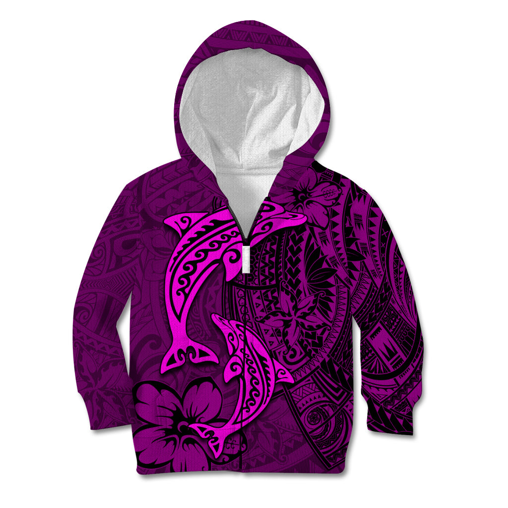 Polynesian Dolphin Valentine Day Kid Hoodie Hibiscus and Tribal Tattoo Pink Style LT03 Zip Hoodie Pink - Polynesian Pride