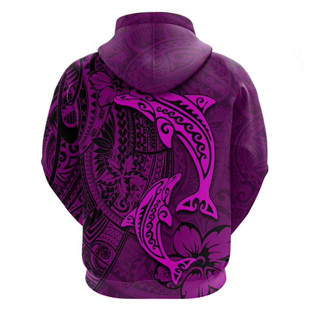 Polynesian Dolphin Valentine Day Zip Hoodie Hibiscus and Tribal Tattoo Pink Style LT03 - Polynesian Pride