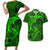 Polynesian Dolphin Valentine Day Couples Matching Short Sleeve Bodycon Dress and Hawaiian Shirt Hibiscus and Tribal Tattoo Green Style LT03 Green - Polynesian Pride