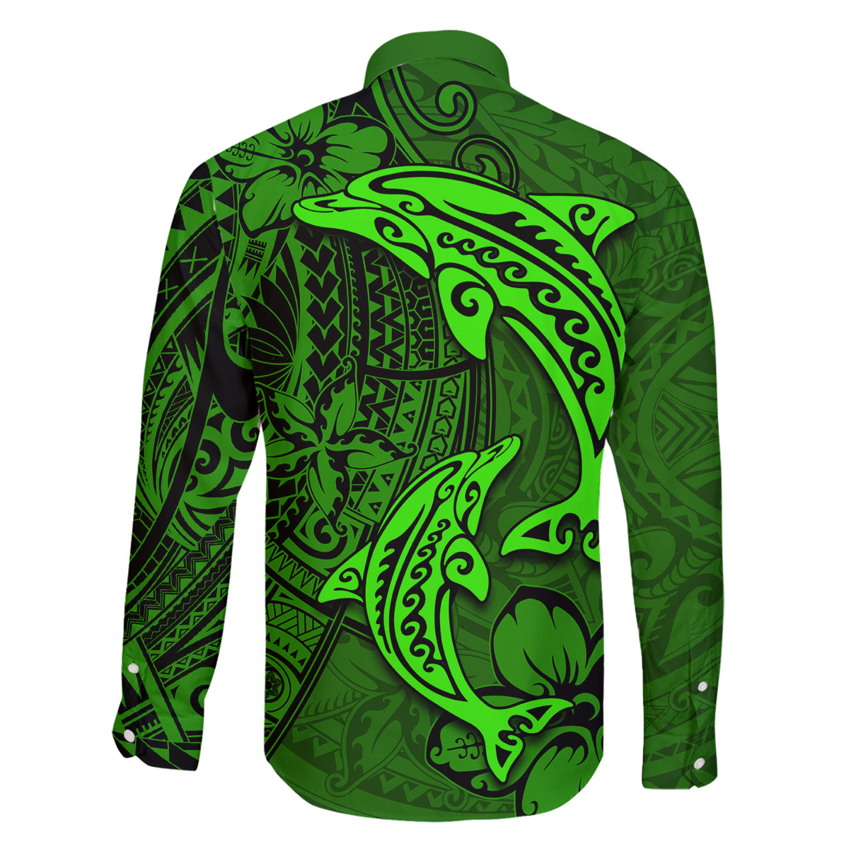 Polynesian Dolphin Valentine Day Family Matching Puletasi and Hawaiian Shirt Hibiscus and Tribal Tattoo Green Style LT03 - Polynesian Pride