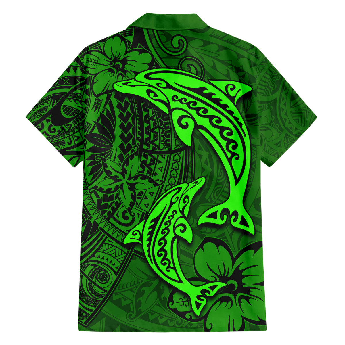 Polynesian Dolphin Valentine Day Family Matching Short Sleeve Bodycon Dress and Hawaiian Shirt Hibiscus and Tribal Tattoo Green Style LT03 - Polynesian Pride