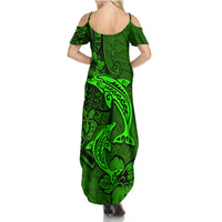 Polynesian Dolphin Valentine Day Summer Maxi Dress Hibiscus and Tribal Tattoo Green Style LT03 - Polynesian Pride