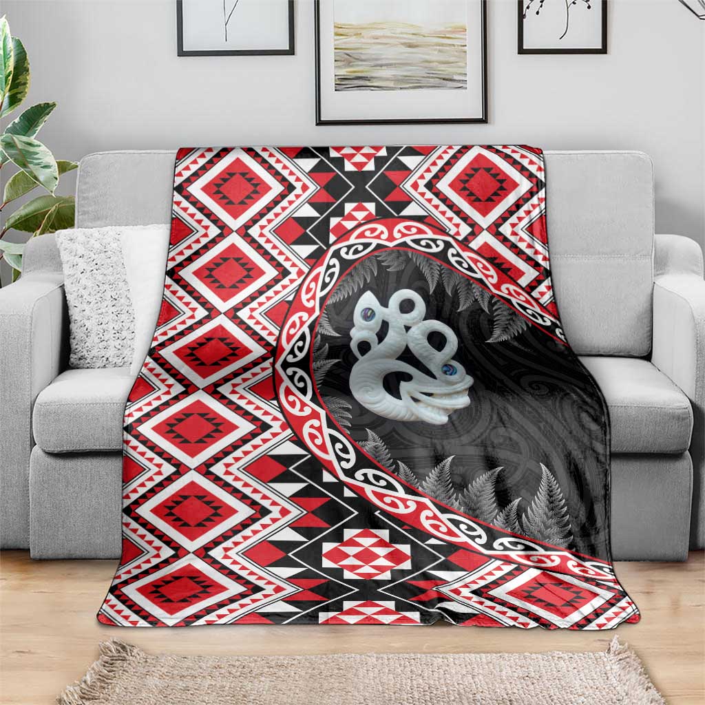 Red Taniko Motif Aotearoa Manaia and Silver Fern Blanket