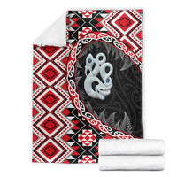 Red Taniko Motif Aotearoa Manaia and Silver Fern Blanket