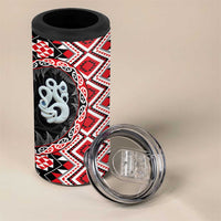 Red Taniko Motif Aotearoa Manaia and Silver Fern 4 in 1 Can Cooler Tumbler