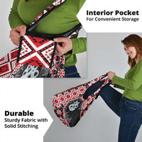 Red Taniko Motif Aotearoa Manaia and Silver Fern Grocery Bag