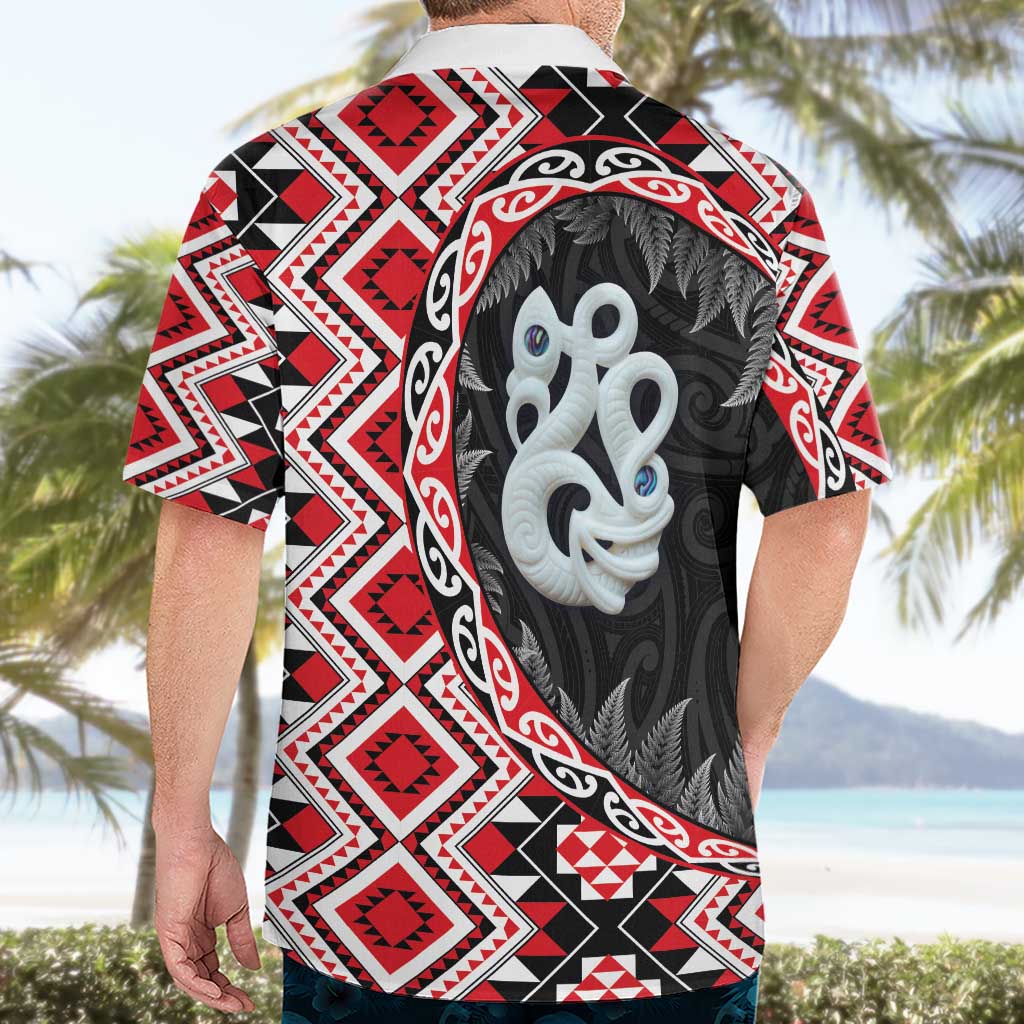 Red Taniko Motif Aotearoa Manaia and Silver Fern Hawaiian Shirt