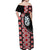 Red Taniko Motif Aotearoa Manaia and Silver Fern Off Shoulder Maxi Dress