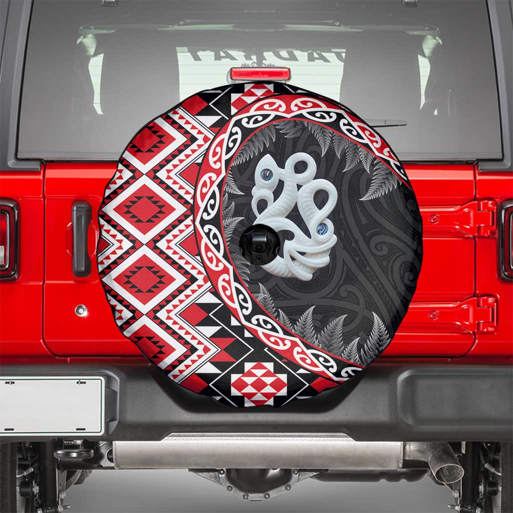 Red Taniko Motif Aotearoa Manaia and Silver Fern Spare Tire Cover