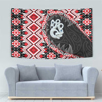 Red Taniko Motif Aotearoa Manaia and Silver Fern Tapestry