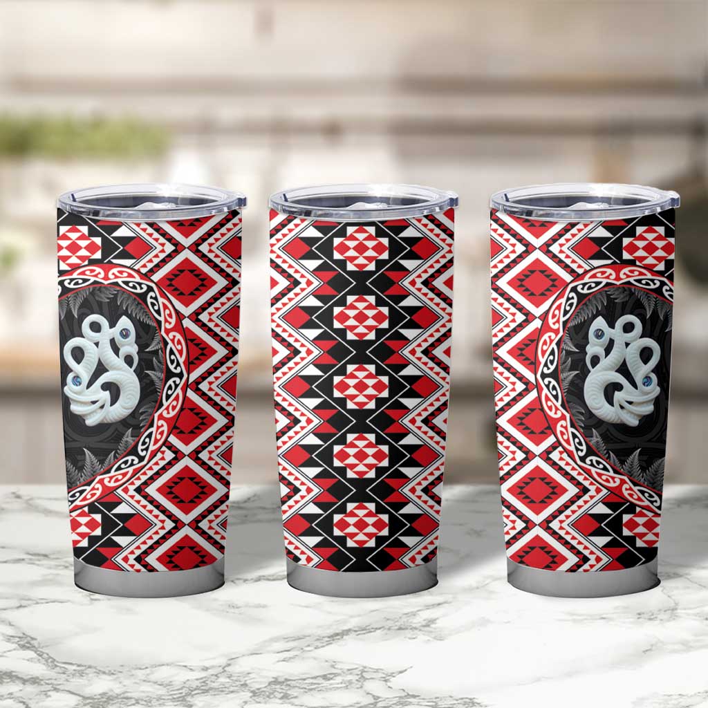 Red Taniko Motif Aotearoa Manaia and Silver Fern Tumbler Cup