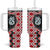 Red Taniko Motif Aotearoa Manaia and Silver Fern Tumbler With Handle