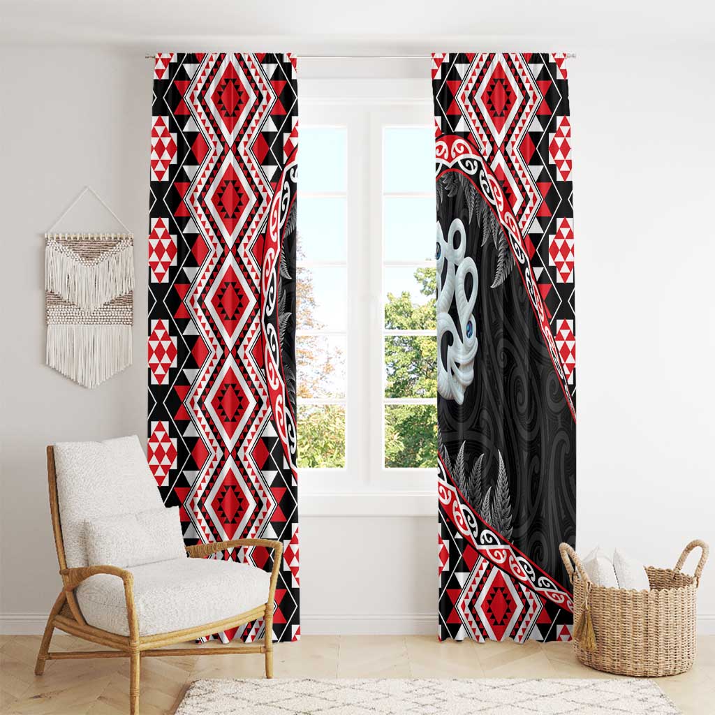 Red Taniko Motif Aotearoa Manaia and Silver Fern Window Curtain