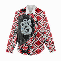 Red Taniko Motif Aotearoa Manaia and Silver Fern Women Casual Shirt