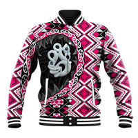Pink Taniko Motif Aotearoa Manaia and Silver Fern Baseball Jacket