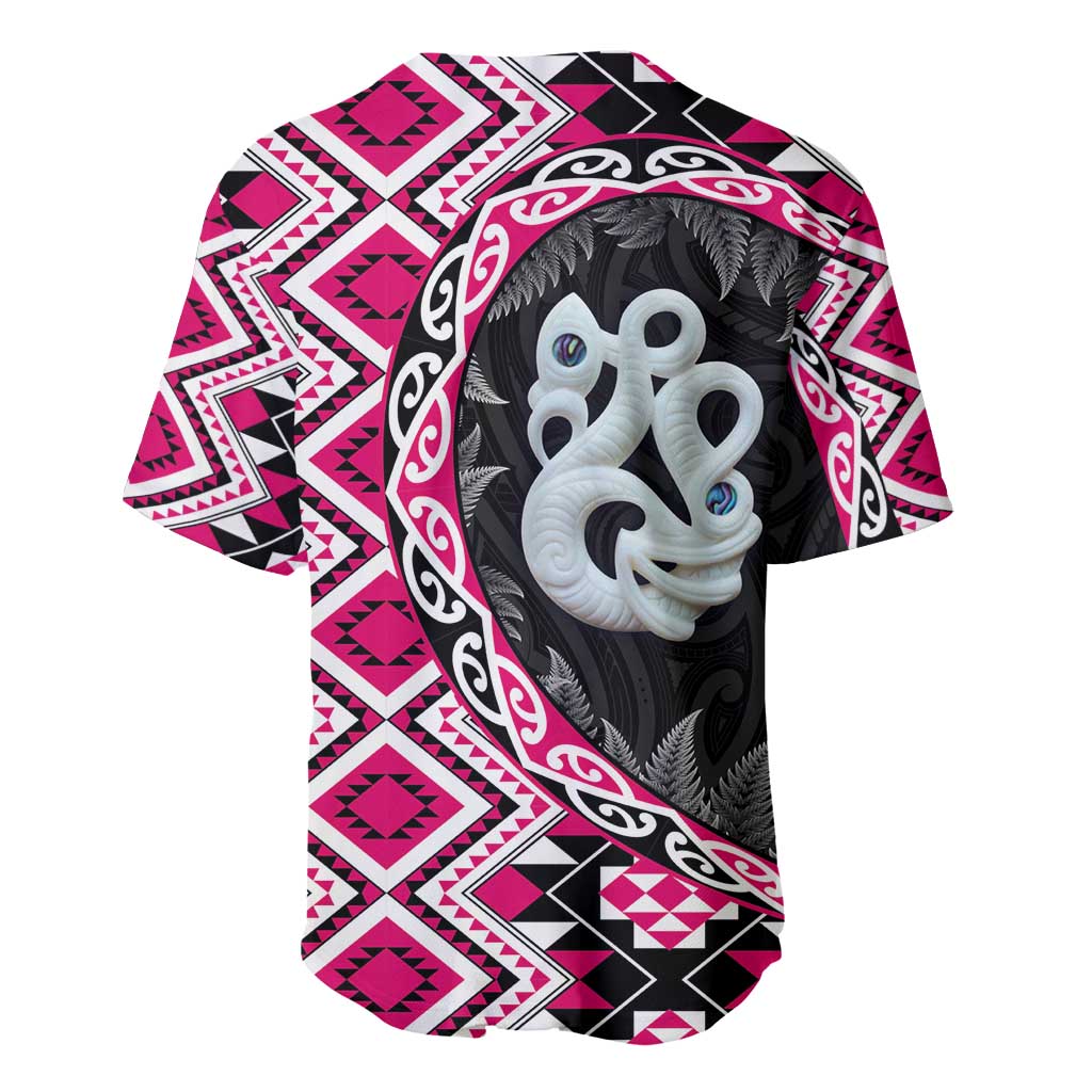 Pink Taniko Motif Aotearoa Manaia and Silver Fern Baseball Jersey