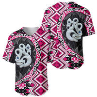 Pink Taniko Motif Aotearoa Manaia and Silver Fern Baseball Jersey
