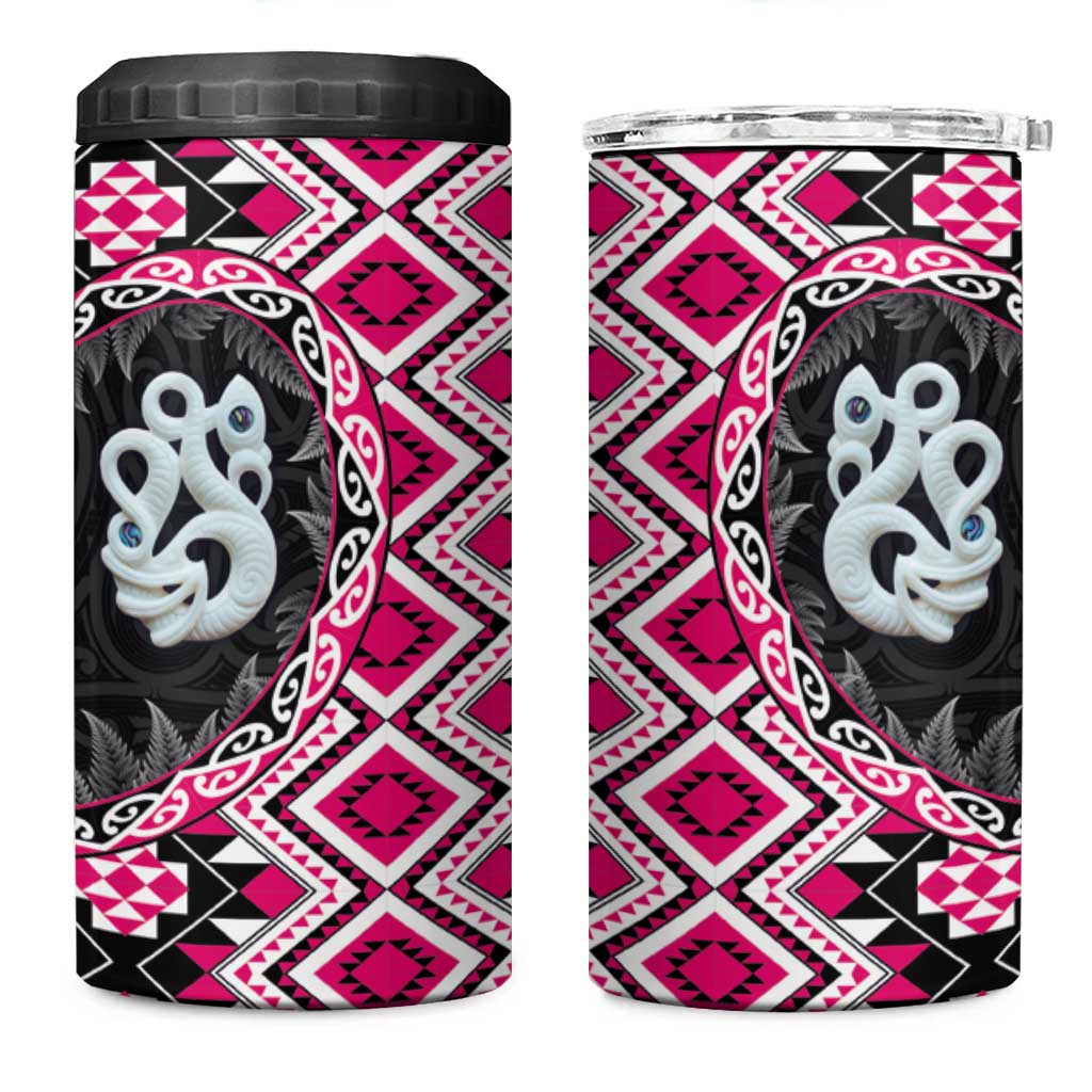 Pink Taniko Motif Aotearoa Manaia and Silver Fern 4 in 1 Can Cooler Tumbler