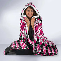 Pink Taniko Motif Aotearoa Manaia and Silver Fern Hooded Blanket