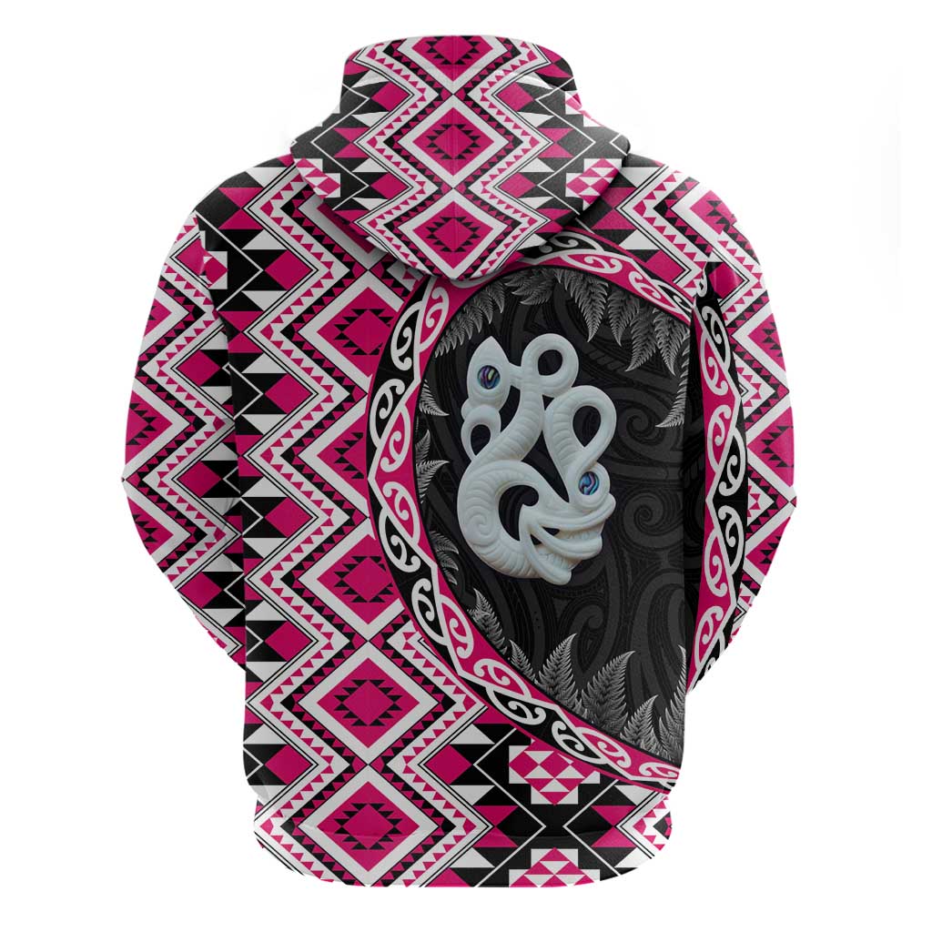 Pink Taniko Motif Aotearoa Manaia and Silver Fern Hoodie