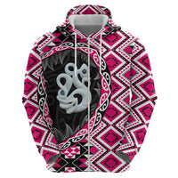 Pink Taniko Motif Aotearoa Manaia and Silver Fern Hoodie
