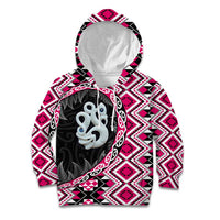Pink Taniko Motif Aotearoa Manaia and Silver Fern Kid Hoodie