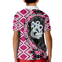 Pink Taniko Motif Aotearoa Manaia and Silver Fern Kid Polo Shirt
