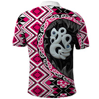 Pink Taniko Motif Aotearoa Manaia and Silver Fern Polo Shirt
