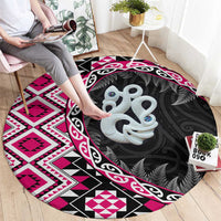 Pink Taniko Motif Aotearoa Manaia and Silver Fern Round Carpet LT03 - Polynesian Pride