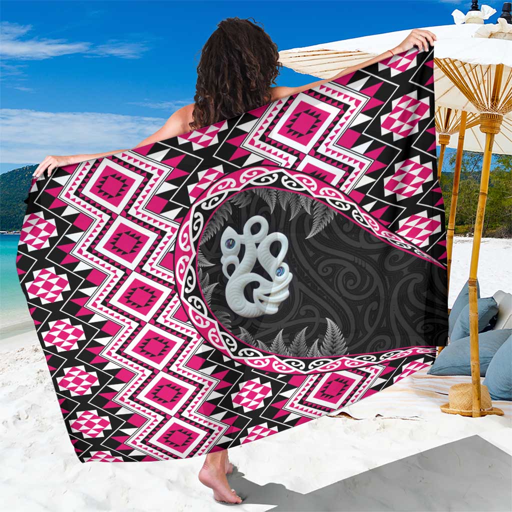 Pink Taniko Motif Aotearoa Manaia and Silver Fern Sarong