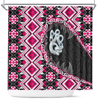 Pink Taniko Motif Aotearoa Manaia and Silver Fern Shower Curtain