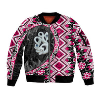 Pink Taniko Motif Aotearoa Manaia and Silver Fern Sleeve Zip Bomber Jacket LT03 Unisex Pink - Polynesian Pride
