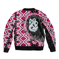 Pink Taniko Motif Aotearoa Manaia and Silver Fern Sleeve Zip Bomber Jacket LT03 - Polynesian Pride
