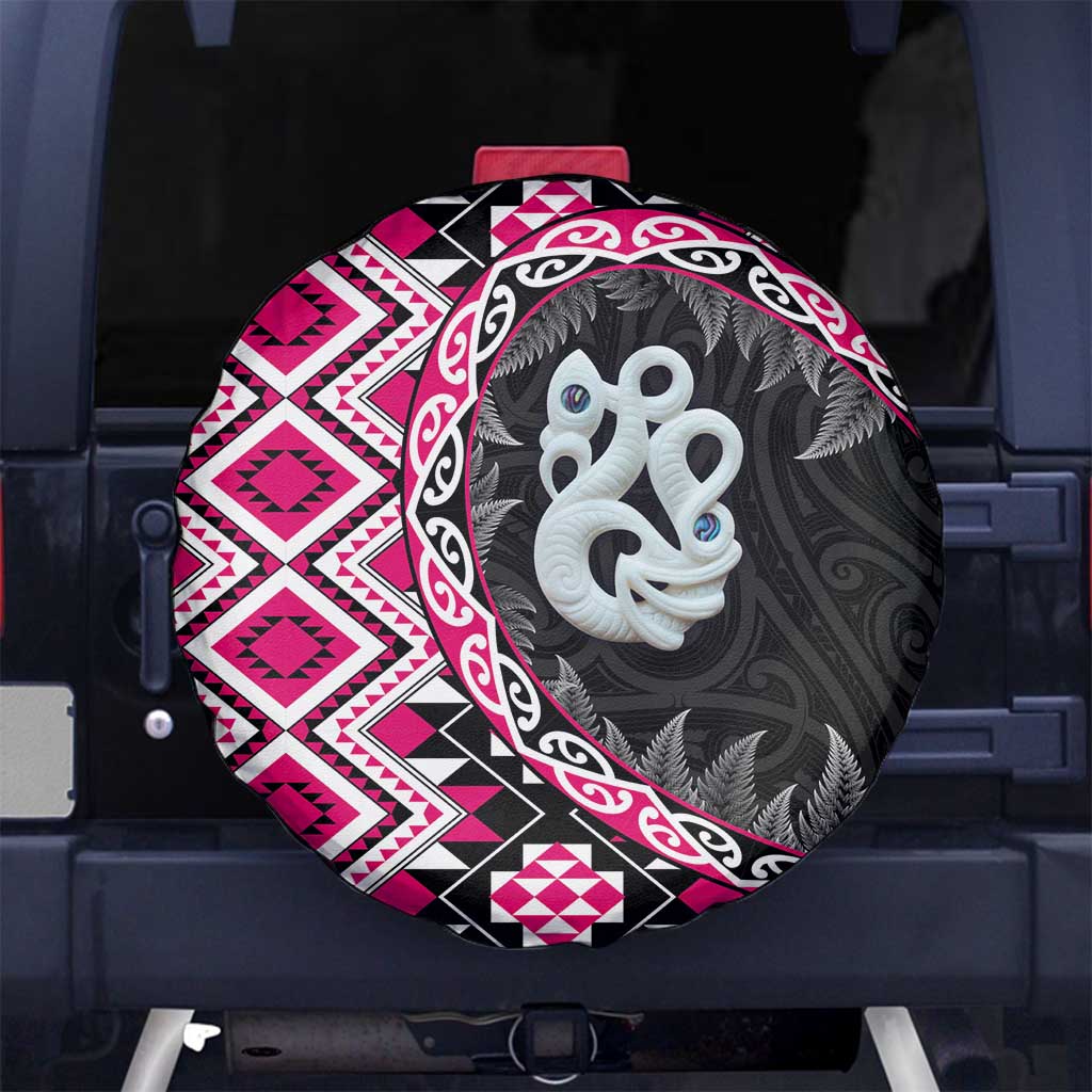 Pink Taniko Motif Aotearoa Manaia and Silver Fern Spare Tire Cover