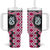 Pink Taniko Motif Aotearoa Manaia and Silver Fern Tumbler With Handle