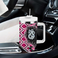 Pink Taniko Motif Aotearoa Manaia and Silver Fern Tumbler With Handle