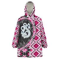 Pink Taniko Motif Aotearoa Manaia and Silver Fern Wearable Blanket Hoodie LT03 One Size Pink - Polynesian Pride