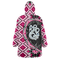 Pink Taniko Motif Aotearoa Manaia and Silver Fern Wearable Blanket Hoodie LT03 - Polynesian Pride