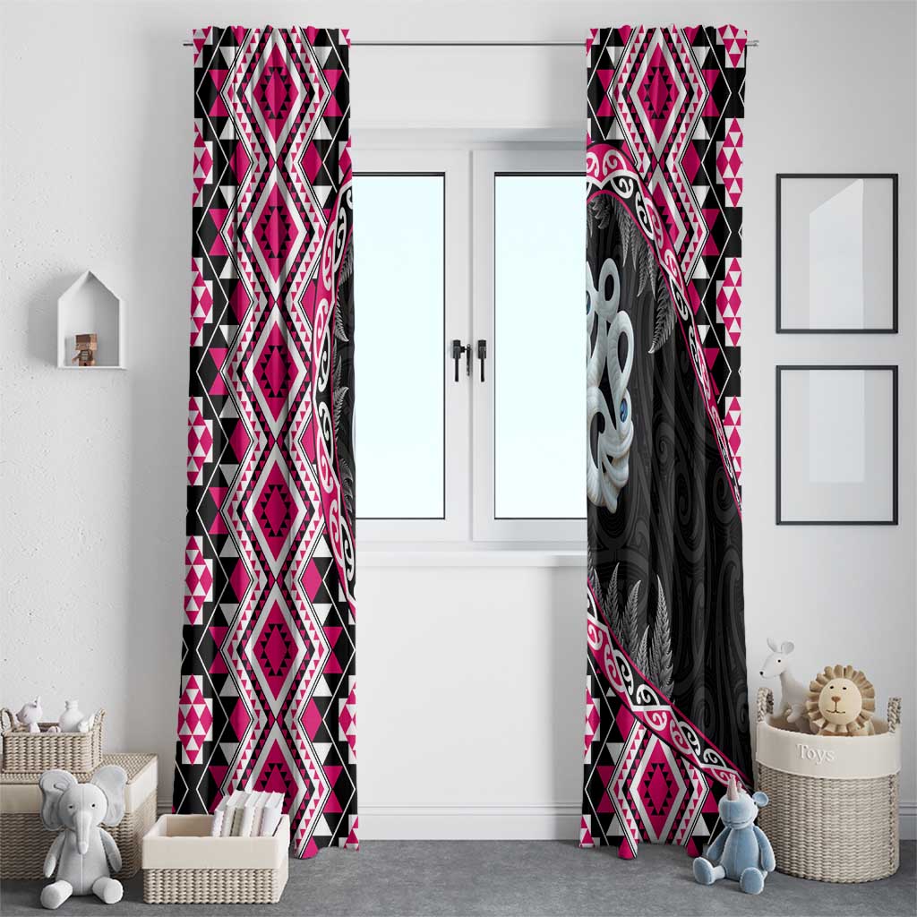 Pink Taniko Motif Aotearoa Manaia and Silver Fern Window Curtain