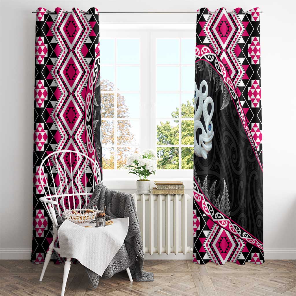 Pink Taniko Motif Aotearoa Manaia and Silver Fern Window Curtain