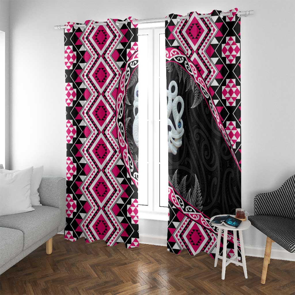 Pink Taniko Motif Aotearoa Manaia and Silver Fern Window Curtain