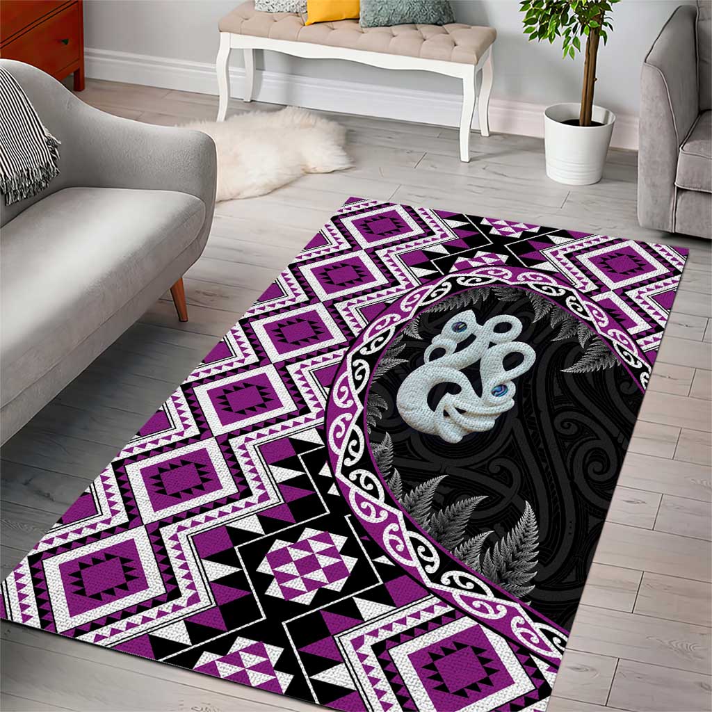 Purple Taniko Motif Aotearoa Manaia and Silver Fern Area Rug