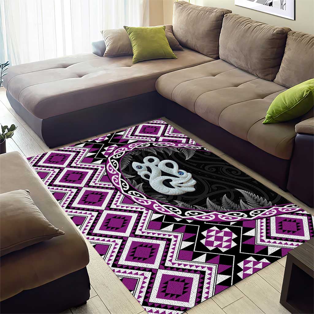 Purple Taniko Motif Aotearoa Manaia and Silver Fern Area Rug