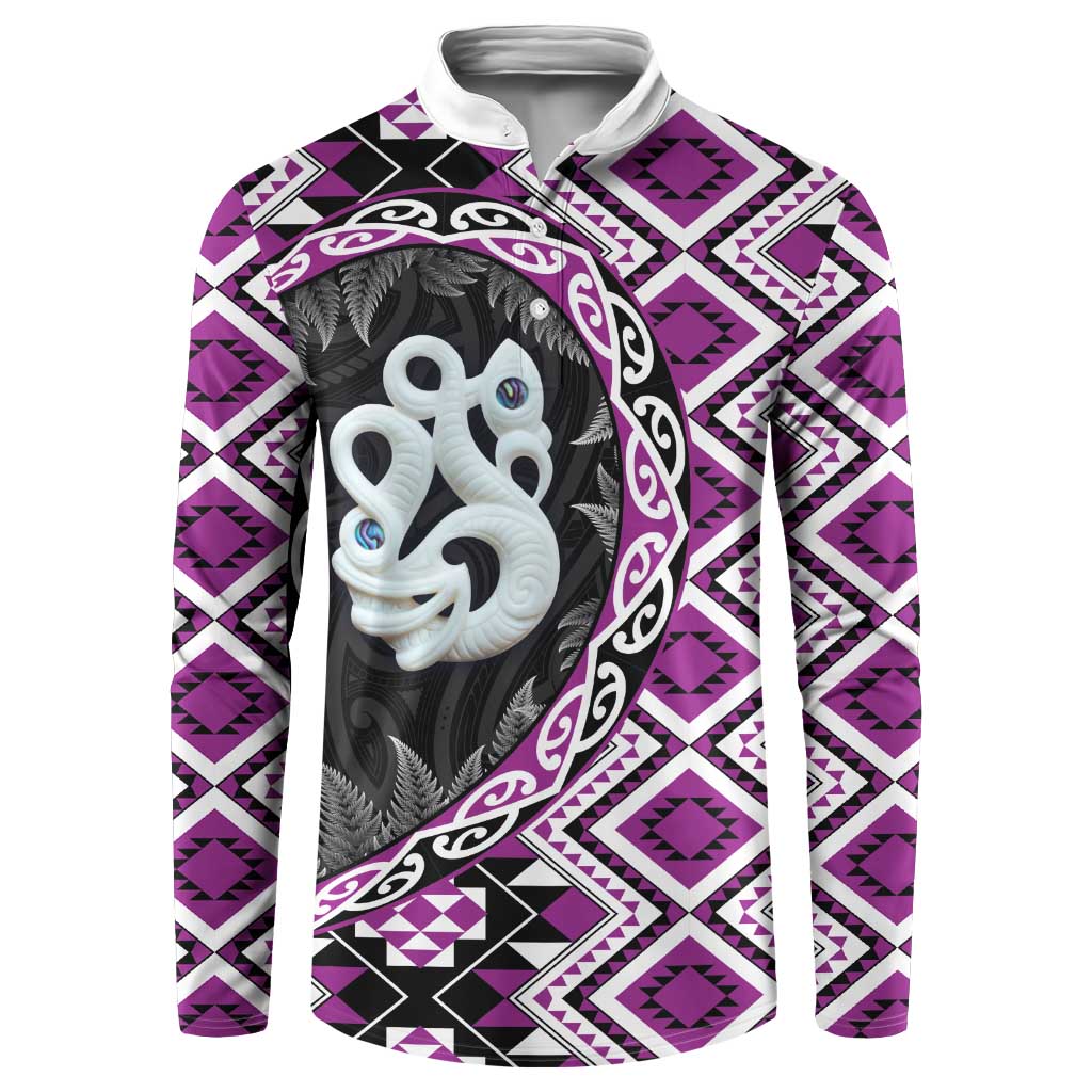 Purple Taniko Motif Aotearoa Manaia and Silver Fern Button Sweatshirt