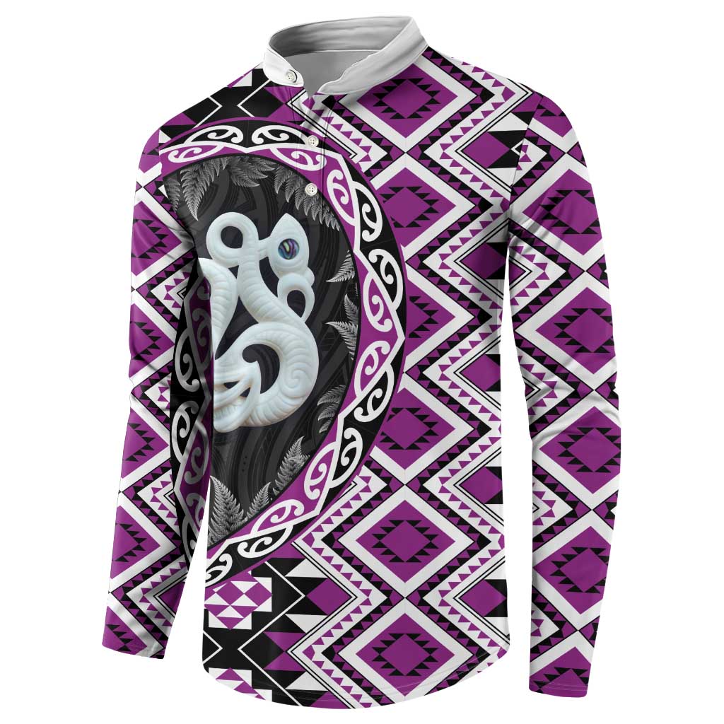 Purple Taniko Motif Aotearoa Manaia and Silver Fern Button Sweatshirt