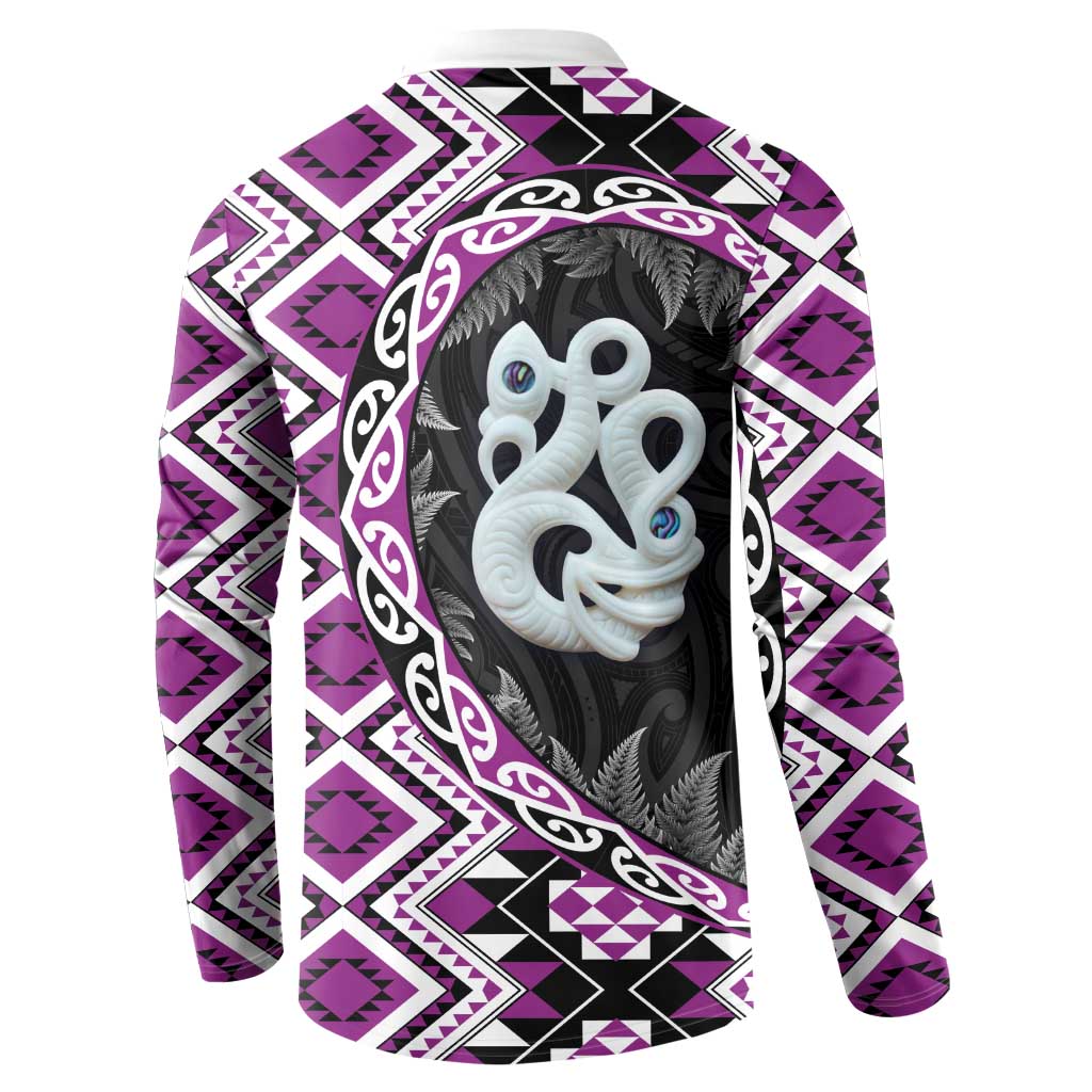 Purple Taniko Motif Aotearoa Manaia and Silver Fern Button Sweatshirt