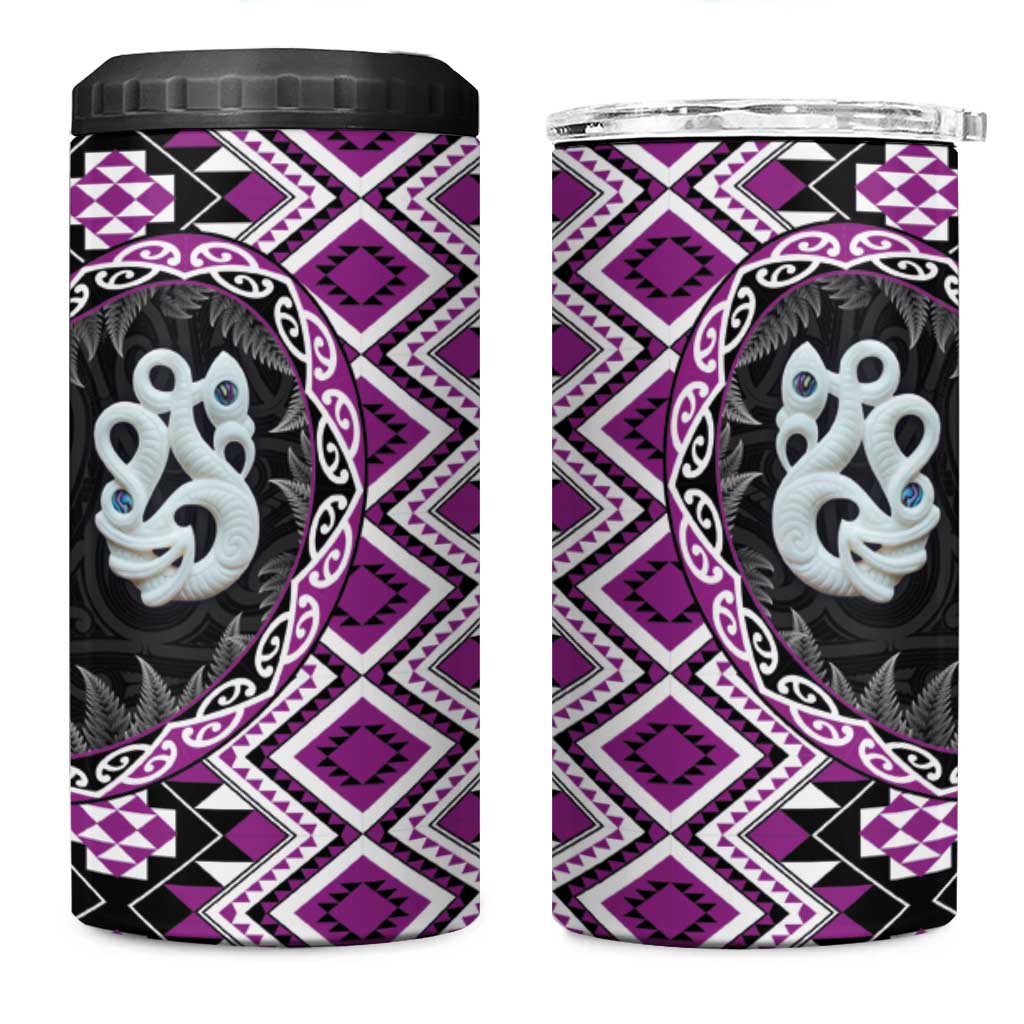 Purple Taniko Motif Aotearoa Manaia and Silver Fern 4 in 1 Can Cooler Tumbler