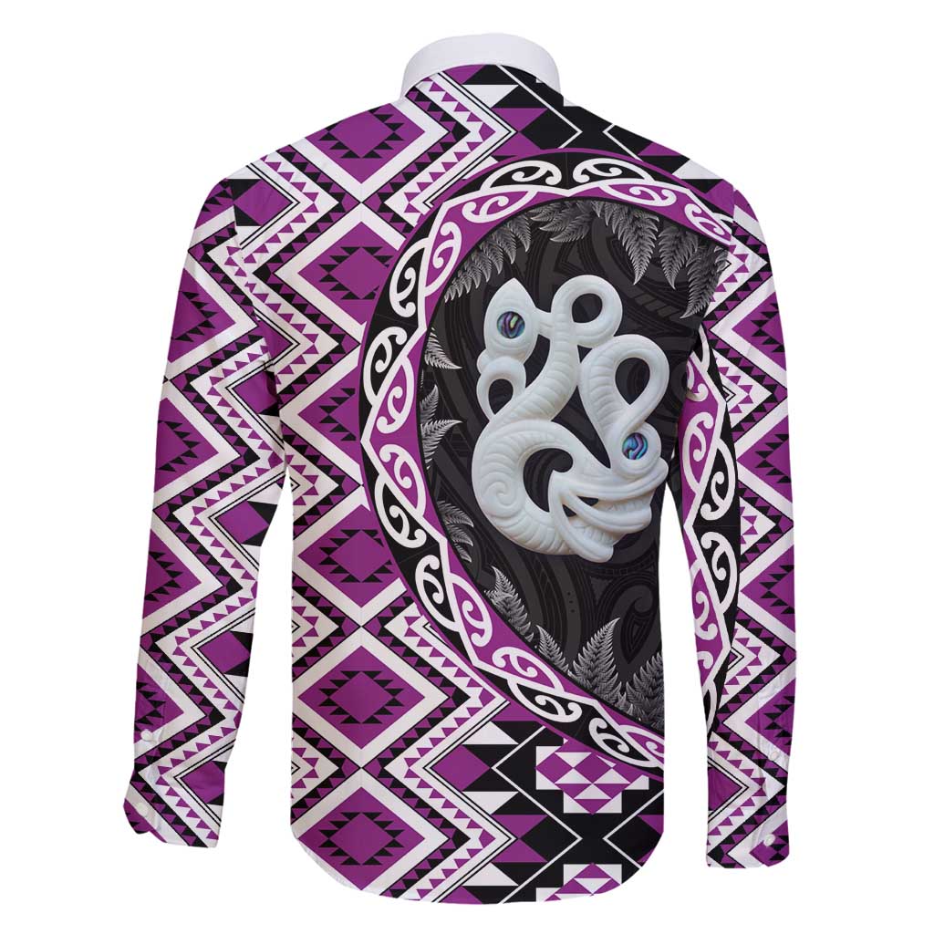 Purple Taniko Motif Aotearoa Manaia and Silver Fern Family Matching Mermaid Dress and Hawaiian Shirt